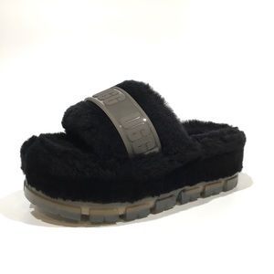 UGG FLUFFITA CLEAR FLUFF SLIDE PLATFORM SANDALS -BLACK -WOMEN’S US 10 -NEW